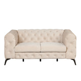 English Elm 63" Velvet Upholstered Loveseat Sofa,Modern Loveseat Sofa With Button Tufted Back,2-Person Loveseat Sofa Couch For Living Room,Bedroom,Or Small Space,Beige