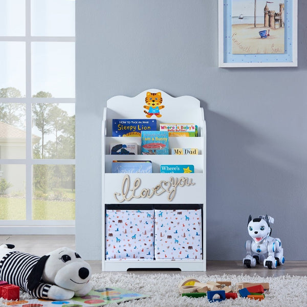 English Elm Kids White Mdf Bookcase with Hand Carved Detail Open Shelves for Playroom Storage B05367941