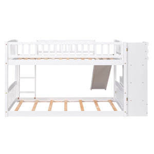 English Elm Stairway Twin Over Kids Bunk Bed with Storage Stairs Slide and White Finish LT100155AAK
