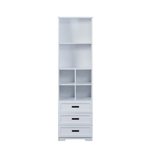 English Elm Kids White Mdf Bookcase with Hand Carved Detail Open Shelves and Drawers for Playroom B05367943