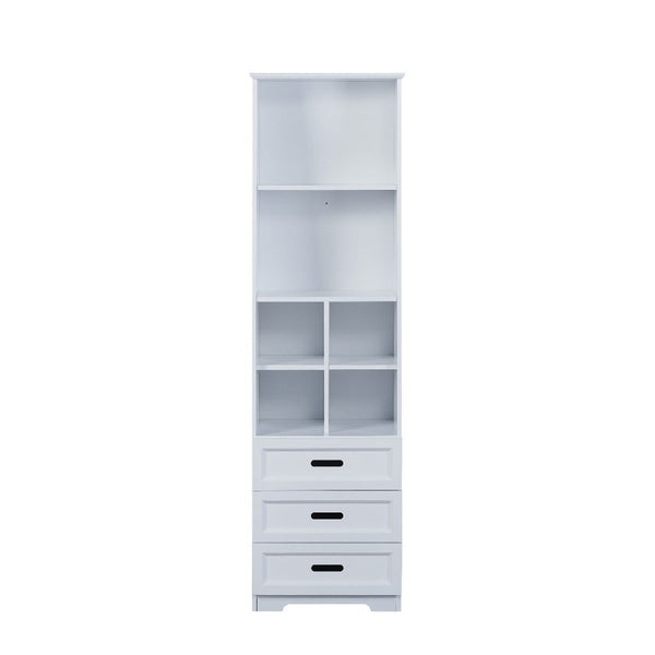 English Elm Kids White Mdf Bookcase with Hand Carved Detail Open Shelves and Drawers for Playroom B05367943