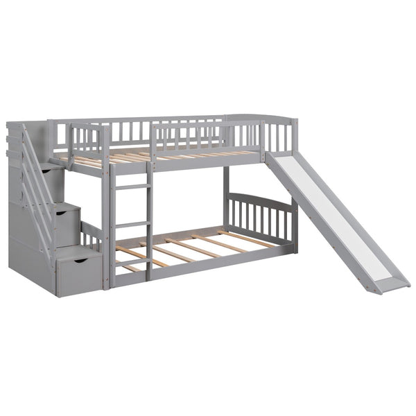 English Elm Stairway Twin Over Kids Bunk Bed with Storage Stairs Slide and White Finish LT100155AAE