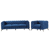 English Elm Modern 3-Piece Sofa Sets With Sturdy Metal Legs,Velvet Upholstered Couches Sets Including Three Seat Sofa, Loveseat and Single Chair For Living Room Furniture Set,Blue