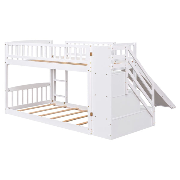 English Elm Stairway Twin Over Kids Bunk Bed with Storage Stairs Slide and White Finish LT100155AAK