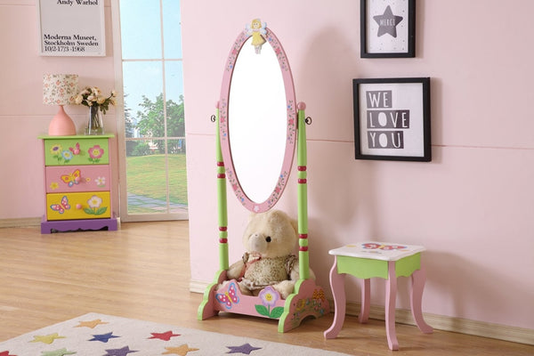 English Elm Kids Fairy Tale Floral Painted 3 Tier Bookcase with Drawers for Girls Playroom B05367939