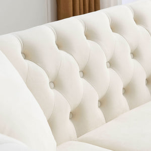 English Elm [video] Chesterfield Sofa Tufted Velvet with Nailhead Trim Rolled Arms Three Seat Living Room W834S00574