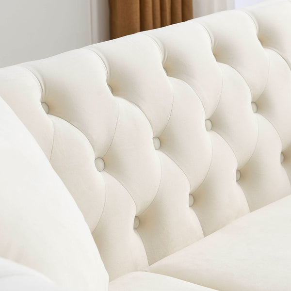English Elm [video] Chesterfield Sofa Tufted Velvet with Nailhead Trim Rolled Arms Three Seat Living Room W834S00574