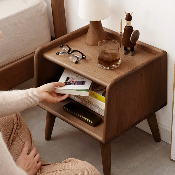 English Elm Pure Solid Beech Nightstand Hardwax Oil Finish Open Storage Nordic Bedroom Side Table W128367505