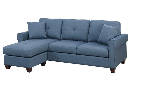 English Elm Blue Reversible Tufted Polyfiber Sectional Sofa with Ottoman – Glossy Blue Chaise, Cozy Modular Comfort B01149070