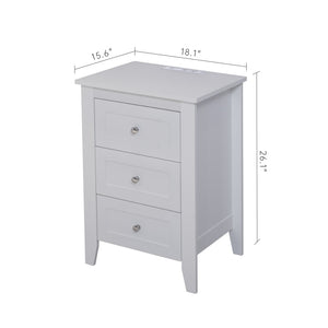 English Elm White 3 Drawer Nightstand with Built-in Usb Charging Station for Modern Bedrooms W141260296