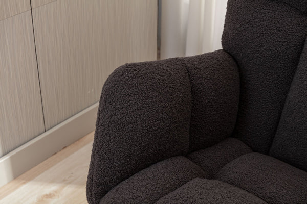 English Elm 050-teddy Plush Fabric Glider Rocking Chair Cozy Nursery and Living Room Accent Seat Dark Gray W527P209975