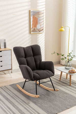English Elm 050-teddy Plush Fabric Glider Rocking Chair Cozy Nursery and Living Room Accent Seat Dark Gray W527P209975
