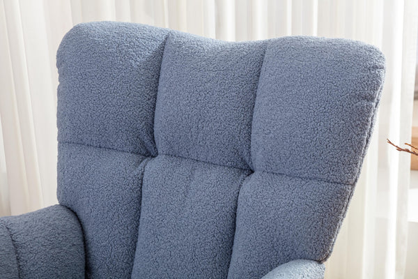English Elm 050-teddy Plush Fabric Glider Rocking Chair Cozy Nursery and Living Room Accent Seat Light Blue W527P209971