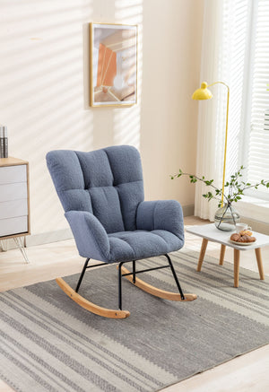English Elm 050-teddy Plush Fabric Glider Rocking Chair Cozy Nursery and Living Room Accent Seat Light Blue W527P209971