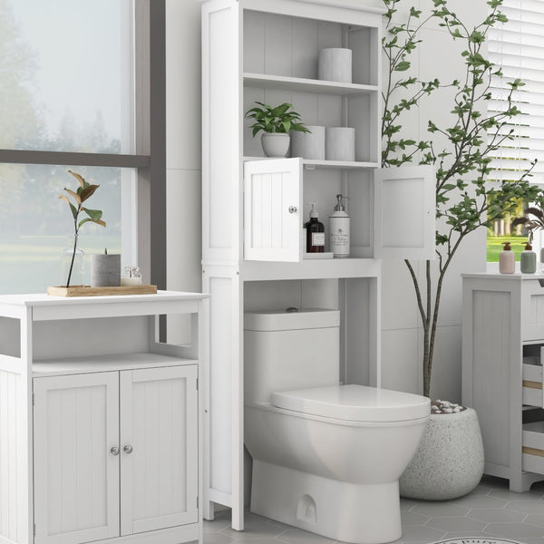 English Elm Over Toilet Freestanding Mdf Cabinet Two Tier Bathroom Spacesaver Organizer in White W112049945