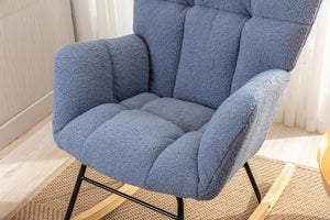 English Elm 050-teddy Plush Fabric Glider Rocking Chair Cozy Nursery and Living Room Accent Seat Light Blue W527P209971