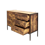 Hearth and Haven 6-Drawer Double Dresser with Steel Frame, Rustic Brown and Black W141260283