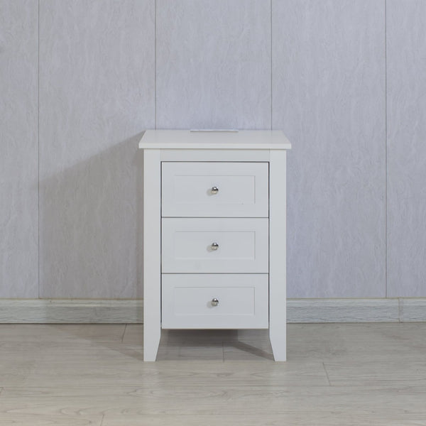 English Elm White 3 Drawer Nightstand with Built-in Usb Charging Station for Modern Bedrooms W141260296