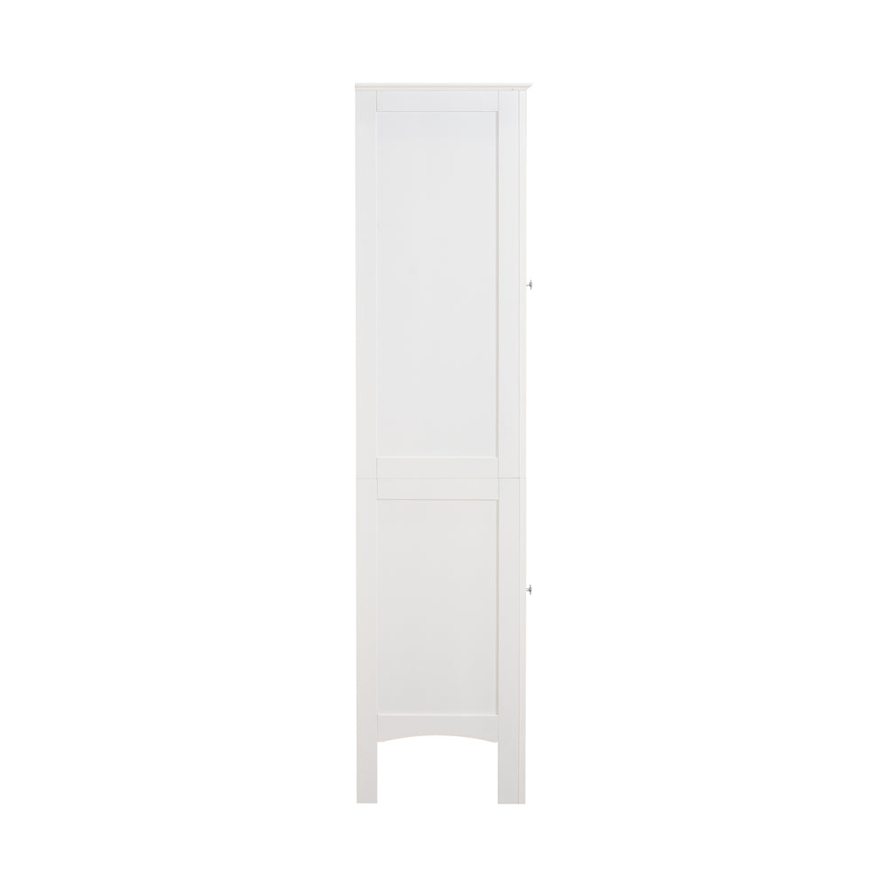 English Elm Tall Narrow Tower Freestanding Cabinet 5-Tier White MDF Storage with Shutter Doors for Home Organization W141260291