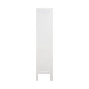 English Elm Tall Narrow Tower Freestanding Cabinet 5-Tier White MDF Storage with Shutter Doors for Home Organization W141260291