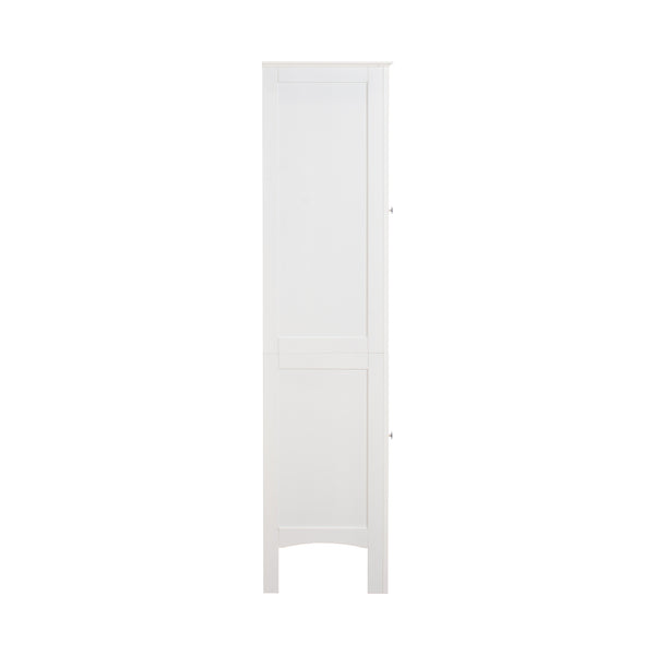 English Elm Tall Narrow Tower Freestanding Cabinet 5-Tier White MDF Storage with Shutter Doors for Home Organization W141260291