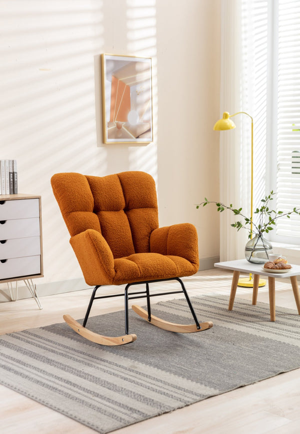 English Elm 050-teddy Plush Fabric Glider Rocking Chair Cozy Nursery and Living Room Accent Seat Caramel W527P209974