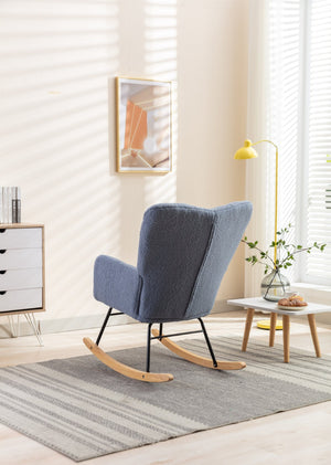 English Elm 050-teddy Plush Fabric Glider Rocking Chair Cozy Nursery and Living Room Accent Seat Light Blue W527P209971