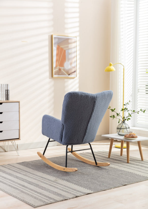 English Elm 050-teddy Plush Fabric Glider Rocking Chair Cozy Nursery and Living Room Accent Seat Light Blue W527P209971