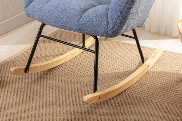 English Elm 050-teddy Plush Fabric Glider Rocking Chair Cozy Nursery and Living Room Accent Seat Light Blue W527P209971