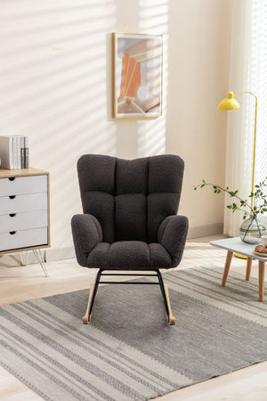 English Elm 050-teddy Plush Fabric Glider Rocking Chair Cozy Nursery and Living Room Accent Seat Dark Gray W527P209975