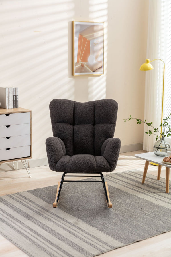 English Elm 050-teddy Plush Fabric Glider Rocking Chair Cozy Nursery and Living Room Accent Seat Dark Gray W527P209975