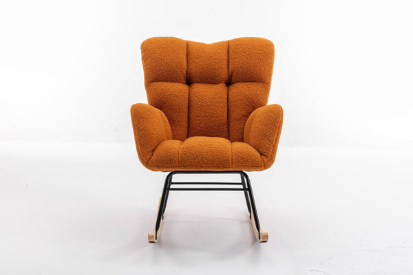 English Elm 050-teddy Plush Fabric Glider Rocking Chair Cozy Nursery and Living Room Accent Seat Caramel W527P209974