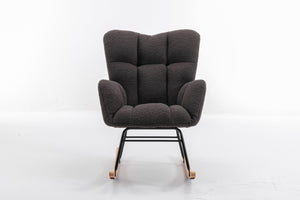 English Elm 050-teddy Plush Fabric Glider Rocking Chair Cozy Nursery and Living Room Accent Seat Dark Gray W527P209975
