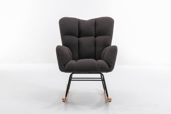 English Elm 050-teddy Plush Fabric Glider Rocking Chair Cozy Nursery and Living Room Accent Seat Dark Gray W527P209975
