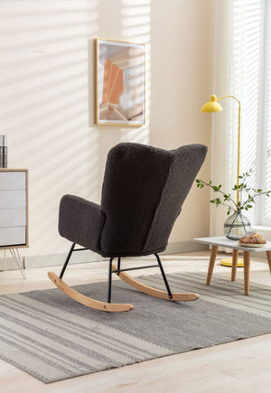English Elm 050-teddy Plush Fabric Glider Rocking Chair Cozy Nursery and Living Room Accent Seat Dark Gray W527P209975