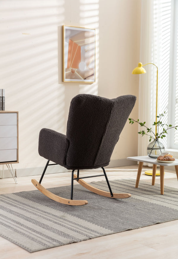 English Elm 050-teddy Plush Fabric Glider Rocking Chair Cozy Nursery and Living Room Accent Seat Dark Gray W527P209975