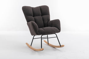 English Elm 050-teddy Plush Fabric Glider Rocking Chair Cozy Nursery and Living Room Accent Seat Dark Gray W527P209975