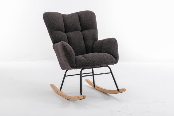 English Elm 050-teddy Plush Fabric Glider Rocking Chair Cozy Nursery and Living Room Accent Seat Dark Gray W527P209975