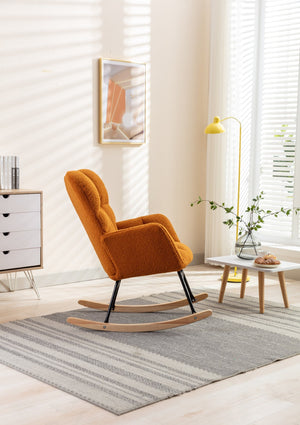 English Elm 050-teddy Plush Fabric Glider Rocking Chair Cozy Nursery and Living Room Accent Seat Caramel W527P209974