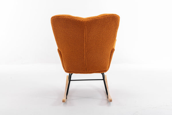 English Elm 050-teddy Plush Fabric Glider Rocking Chair Cozy Nursery and Living Room Accent Seat Caramel W527P209974