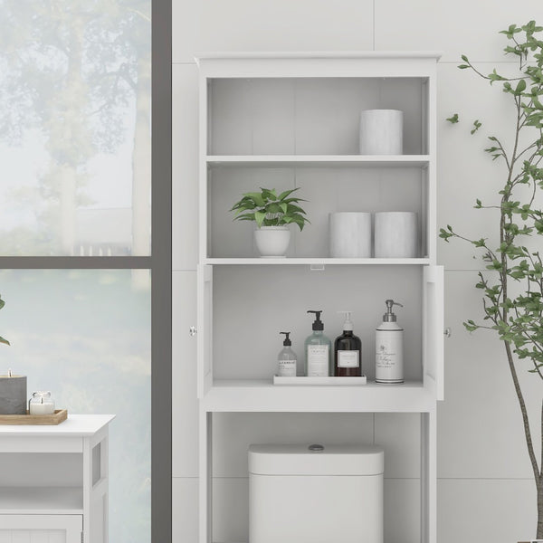 English Elm Over Toilet Freestanding Mdf Cabinet Two Tier Bathroom Spacesaver Organizer in White W112049945