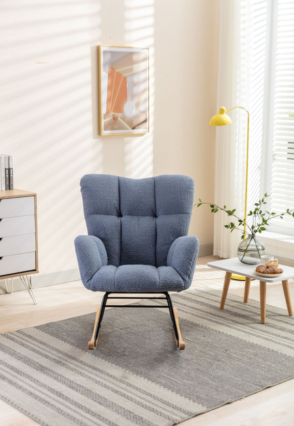 English Elm 050-teddy Plush Fabric Glider Rocking Chair Cozy Nursery and Living Room Accent Seat Light Blue W527P209971