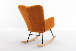 English Elm 050-teddy Plush Fabric Glider Rocking Chair Cozy Nursery and Living Room Accent Seat Caramel W527P209974