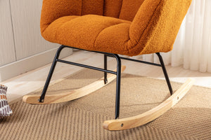 English Elm 050-teddy Plush Fabric Glider Rocking Chair Cozy Nursery and Living Room Accent Seat Caramel W527P209974