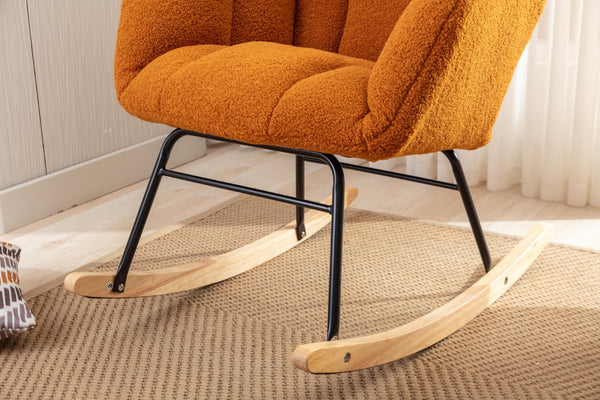 English Elm 050-teddy Plush Fabric Glider Rocking Chair Cozy Nursery and Living Room Accent Seat Caramel W527P209974
