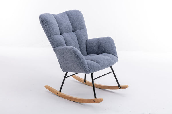 English Elm 050-teddy Plush Fabric Glider Rocking Chair Cozy Nursery and Living Room Accent Seat Light Blue W527P209971