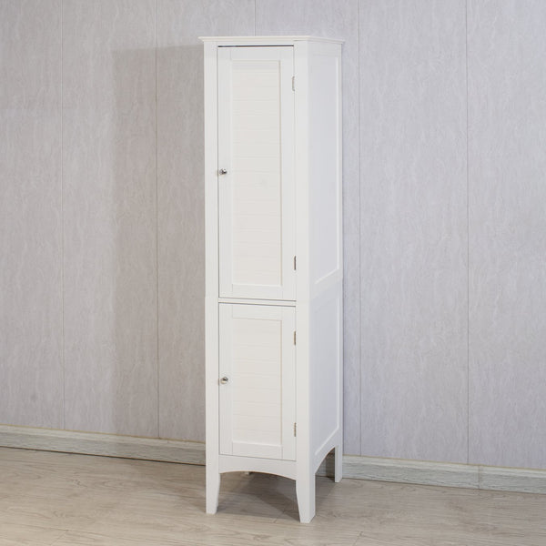 English Elm Tall Narrow Tower Freestanding Cabinet 5-Tier White MDF Storage with Shutter Doors for Home Organization W141260291