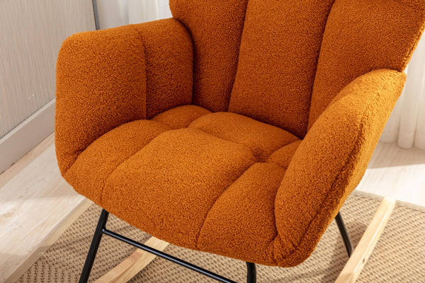 English Elm 050-teddy Plush Fabric Glider Rocking Chair Cozy Nursery and Living Room Accent Seat Caramel W527P209974