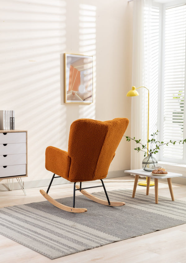 English Elm 050-teddy Plush Fabric Glider Rocking Chair Cozy Nursery and Living Room Accent Seat Caramel W527P209974