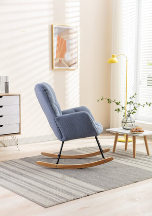 English Elm 050-teddy Plush Fabric Glider Rocking Chair Cozy Nursery and Living Room Accent Seat Light Blue W527P209971
